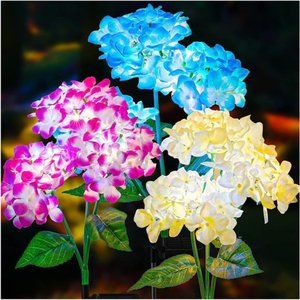 3 Pack 2023 Version Solar Lights Outdoor, Colorful,Hydrangea Flower Lights